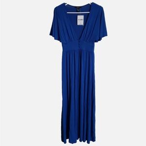 Forever 21 Size Small Low V-neck flutter short sleeve blue maxi dress NWT
